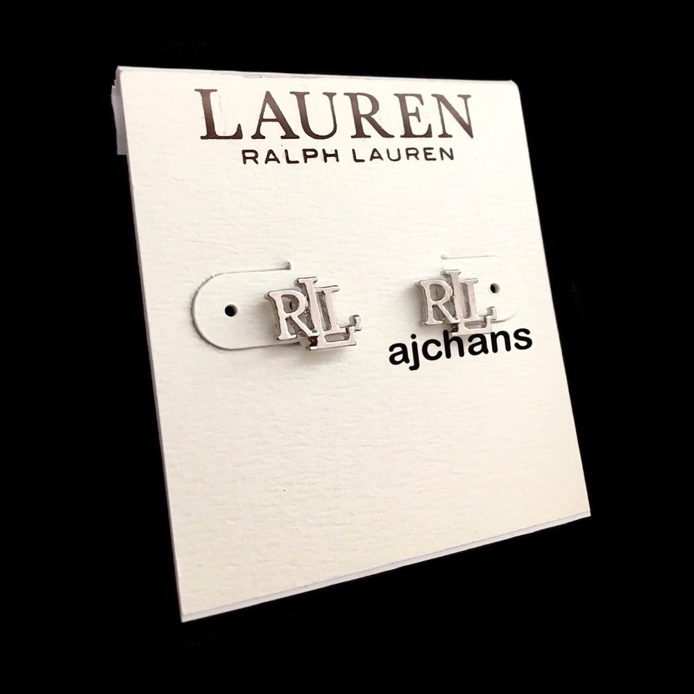 Lauren Ralph Lauren Silver Tone RLL Logo Stud Earrings